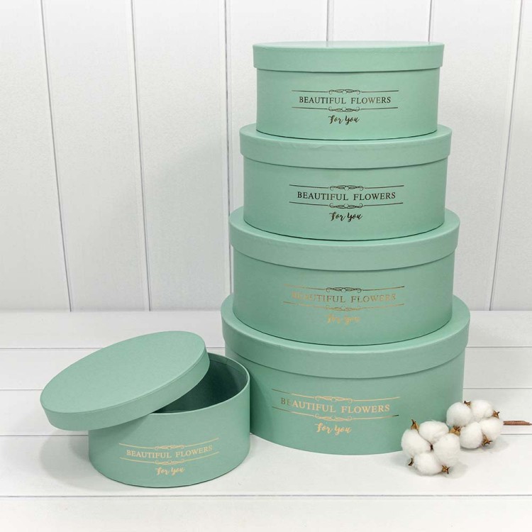 720886/7	Коробки Круглые Набор 1/5 31*12,5 "Beautiful Flowers" Зеленовато-голубой 1/8