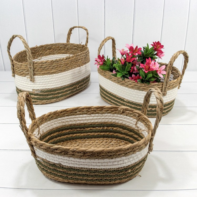 420116/253 Корзины плетёные Овальные Набор 1/3 38*26*18 (±5%) из камыша с ручками (253) Натуральный 1/8