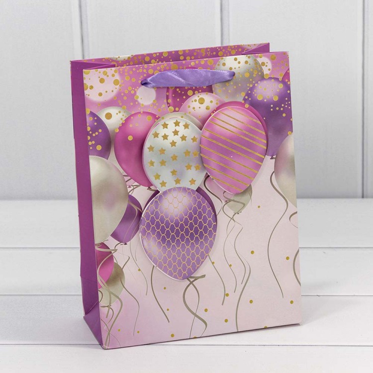 000111E Пакет подарочный с 3D аппликацией "Воздушные шары" (микс) 18*23*10 210г 1/20 1/360