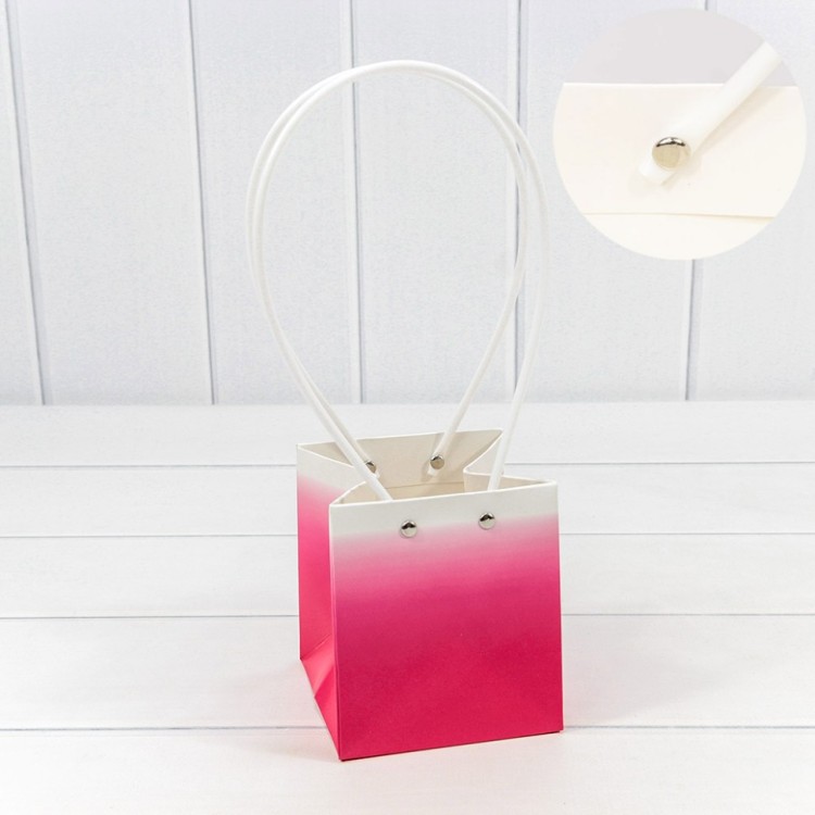 000184F/4 Пакет подарочный "Ваза для цветов" 13*11,5*11,5 260г "Градиент" Малиновый 1/10 1/150