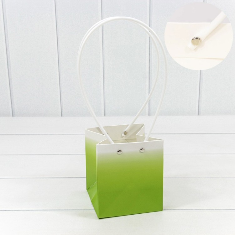 000184F/7 Пакет подарочный "Ваза для цветов" 13*11,5*11,5 260г "Градиент" Зелёный 1/10 1/150