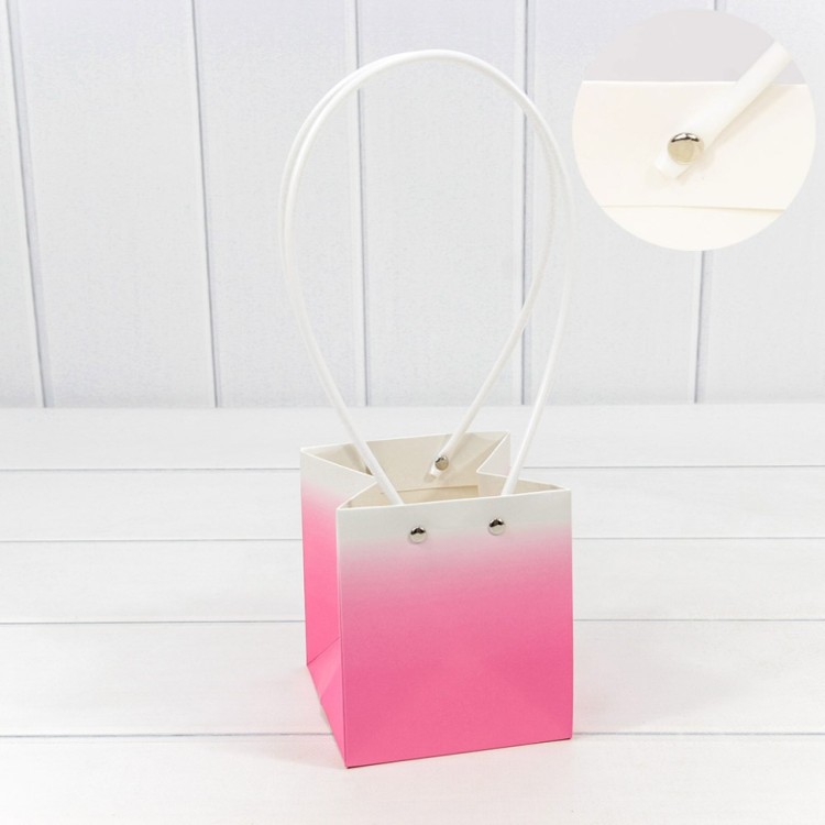 000184F/9 Пакет подарочный "Ваза для цветов" 13*11,5*11,5 260г "Градиент" Тёмно-розовый 1/10 1/150