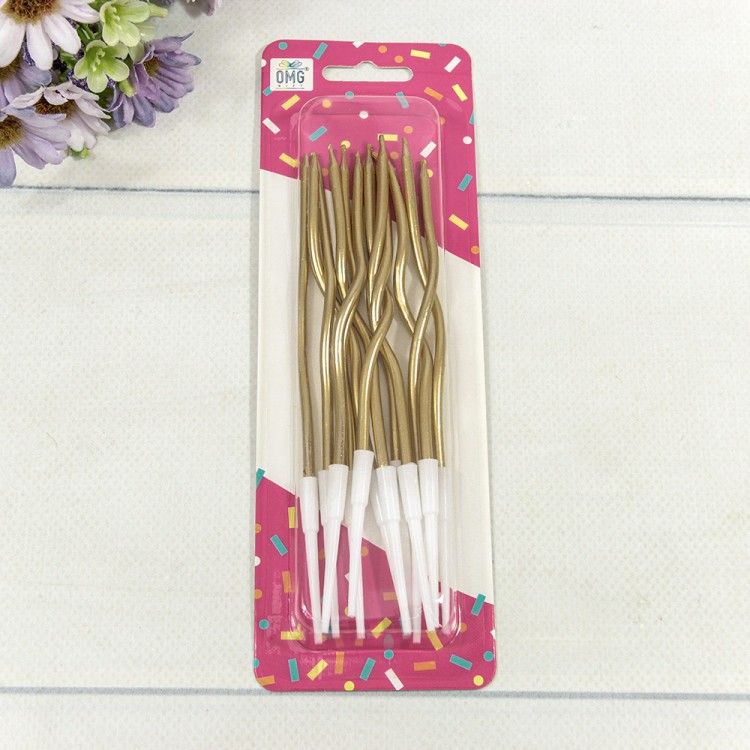 20010-27/12 Свечи для торта набор (12 шт.) 13см "Спираль" Золотой 1/12 1/240