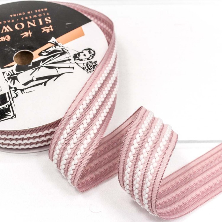 545-25/162 Лента декоративная с бахромой (полиэстер) 2,5 см*18 ярд розовый 1/8 1/192