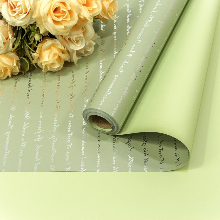 1636/5 Плёнка 0,57*10м матовая с серебристой печатью 65мкм Бледно-зеленый/Светло-зелёный 1/30