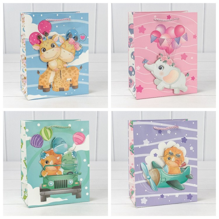 000328E Пакет подарочный с 3D аппликацией "Детский" (микс 328) 18*23*10 210г 1/20 1/360