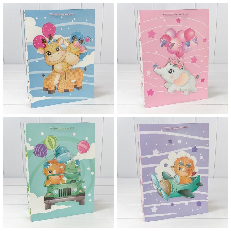 000328A Пакет подарочный с 3D аппликацией "Детский" (микс 328) 30*41,5*12 210г 1/20 1/80