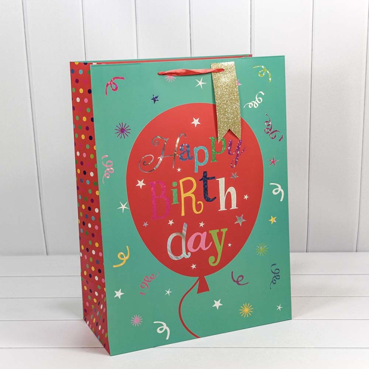 000159T Пакет подарочный с тиснением "Happy Birthday" (микс) 40*55*20 210г 1/20 1/60