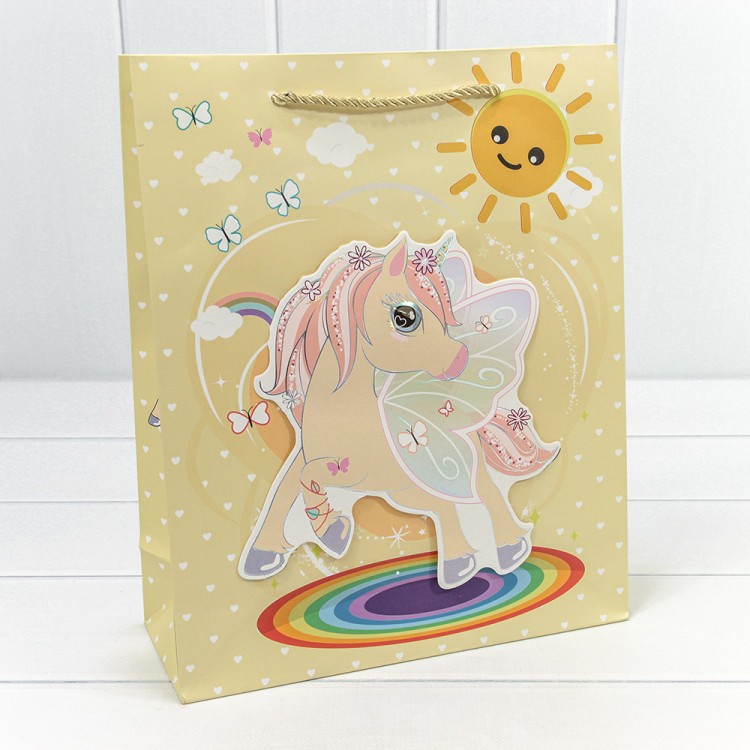 000333C Пакет подарочный с 3D аппликацией "Единороги" (микс) 26*32*10 210г 1/20 1/240