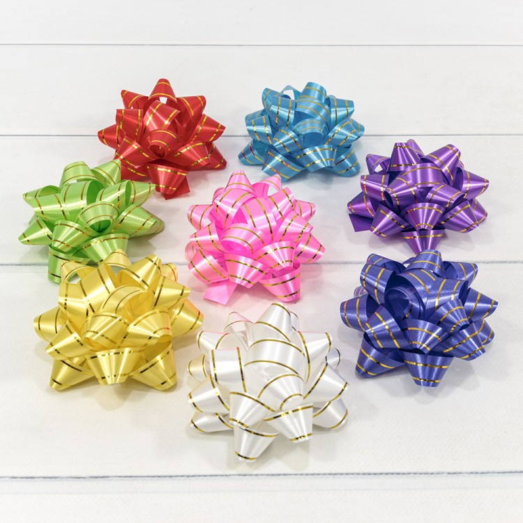 500560-35 Бант-звезда 8,9 см на липучке с золотой полосой (микс) 1/24 1/32 упак.