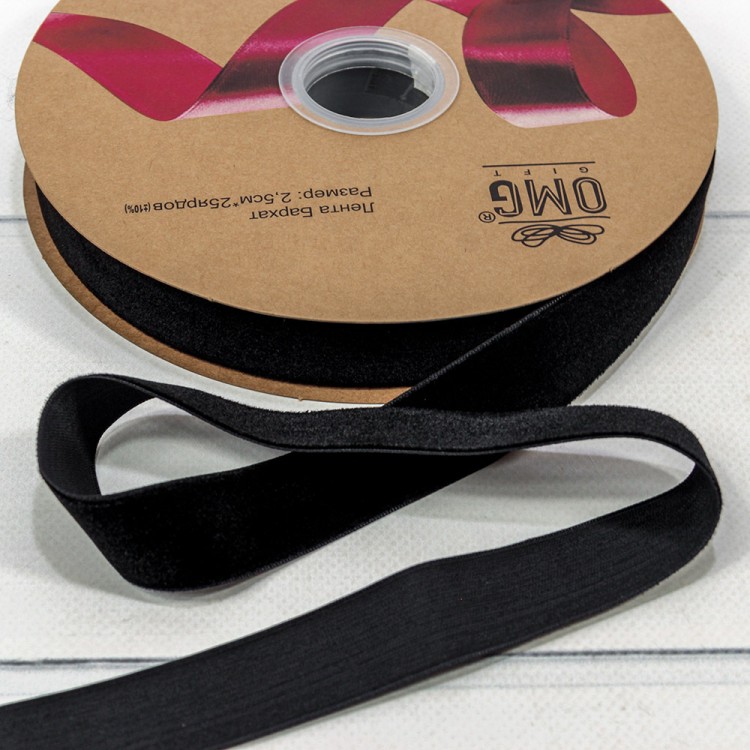 592-25/50 Лента Бархат 2,5см*25ярд Чёрный 1/13 1/52