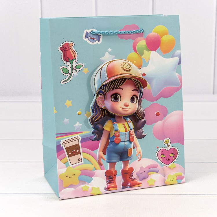 000265E Пакет подарочный с 3D аппликацией "Детский" (микс 265) 18*23*10 210г 1/20 1/360