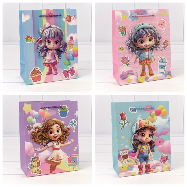 000265E Пакет подарочный с 3D аппликацией "Детский" (микс 265) 18*23*10 210г 1/20 1/360