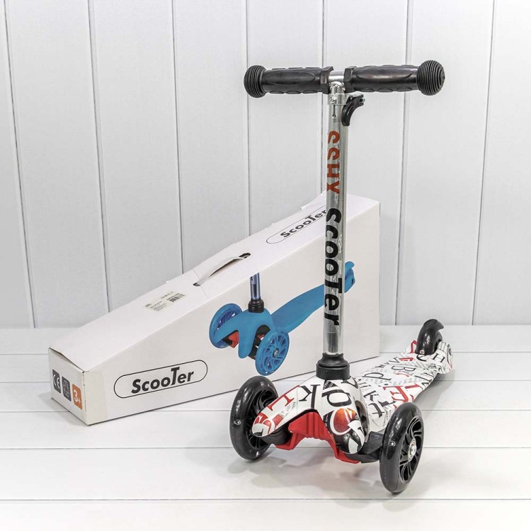 000200-300 Самокат детский 3-х колёсный со светящимися колесами с принтом (ассортимент) 1/12